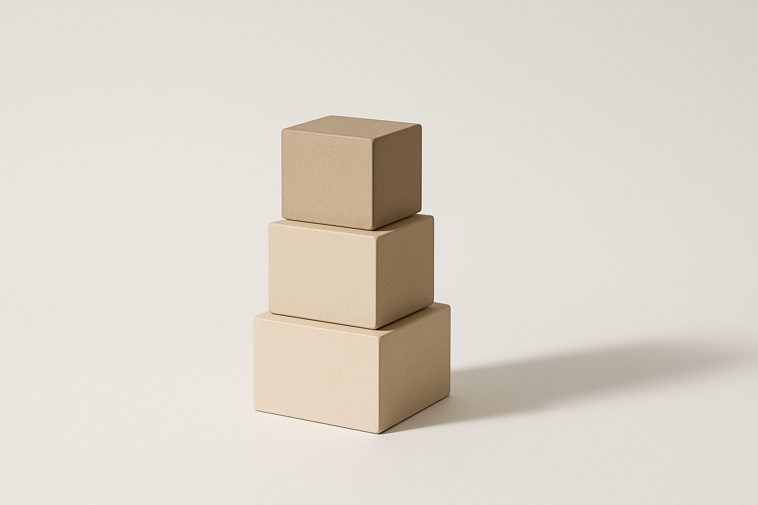 Three neutral blocks stacked on a white studio background